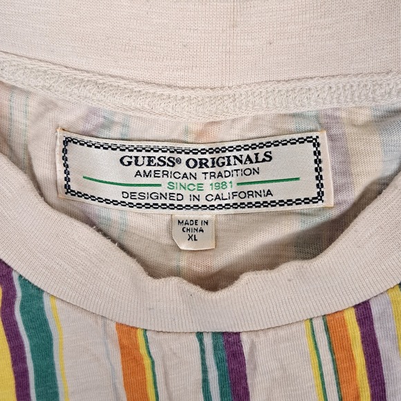 Vintage Y2K Guess‎ Jeans Los Angeles T-Shirt Mens XL Multicolor Vertical Striped - Picture 5 of 9